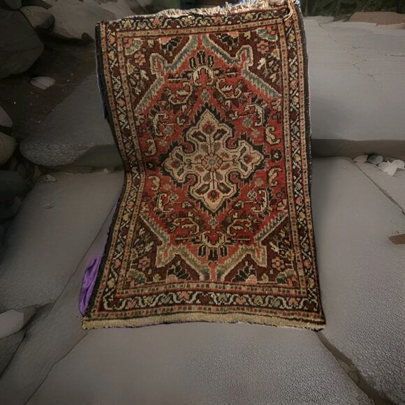 Heriz Rug 2x13 ft Vintage Geometric Medallion Wool Carpet Hand Knotted rust Red - Picture 1 of 7